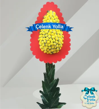 Sarı Cinya Ayaklı Çelenk Sepeti Çelenk
