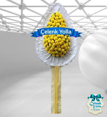 Sarı Cinya Ayaklı Çelenk Sepeti 