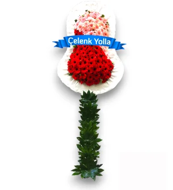 Kırmızı Pembe Çelenk Sepeti Çelenk