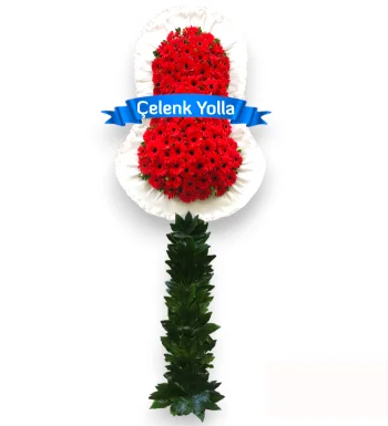 Kırmızı Gerbera Ayakli Çelenk Sepeti Çelenk