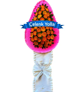 Pembe Turuncu Çelenk Sepeti Çelenk