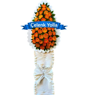 Turuncu Beyaz Çelenk Sepeti Çelenk