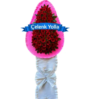 Pembe Kırmızı Ayaklı Çelenk Sepeti Çelenk