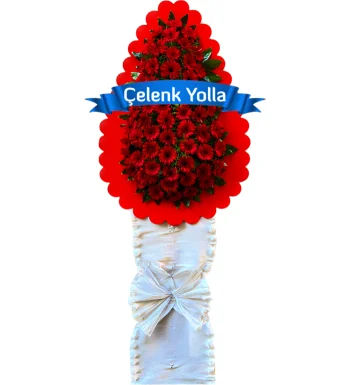 Kırmızı Gerberalardan Ayaklı Çelenk Sepeti