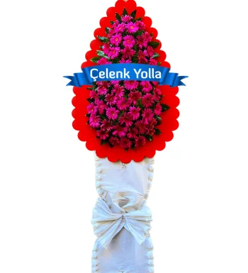 Kırmızı Pembe Ayaklı Çelenk Sepeti Çelenk